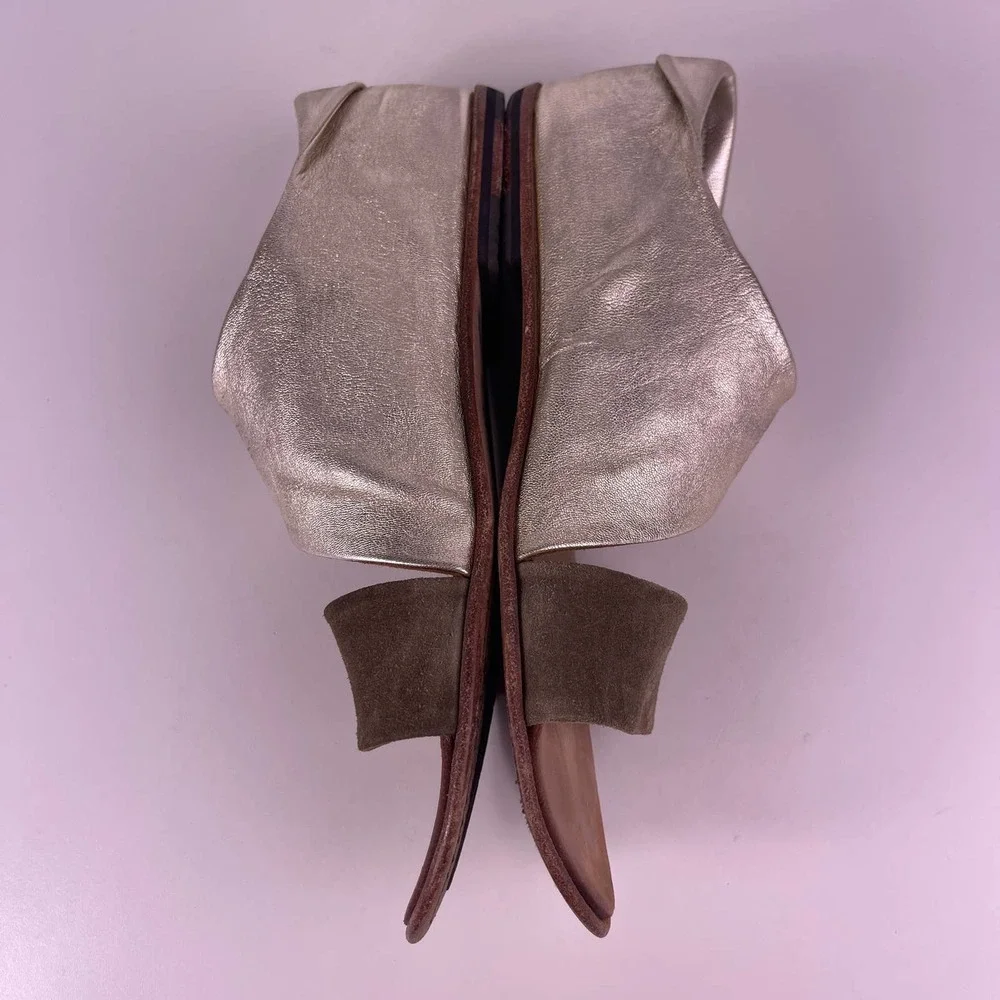 P Monjo Daniela Platino Mocha Gold Tan Leather Sandals Flats Women's Size 40 10